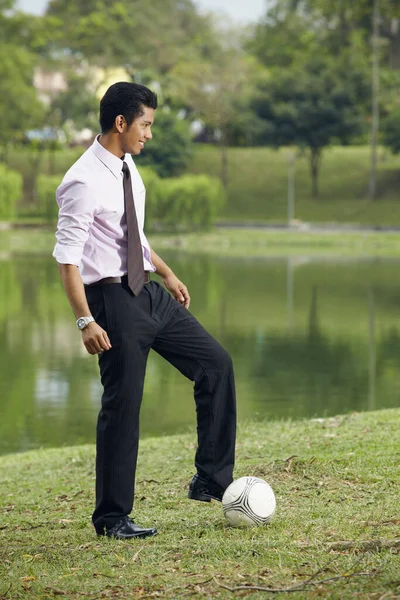 Young Businessman Playing Football — Stock Photo, Image