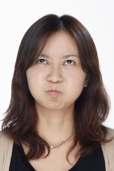 Expression Faciale Femme Isolée Sur Fond Blanc — Photo