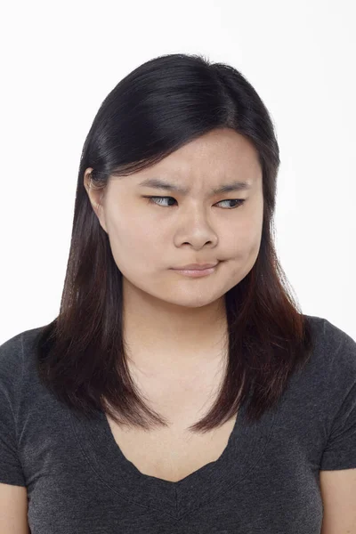 Expression Faciale Femme Isolée Sur Fond Blanc — Photo