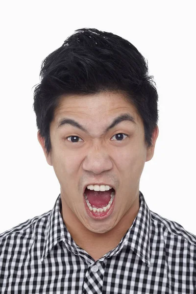 Expressão Facial Homem Isolado Fundo Branco — Fotografia de Stock
