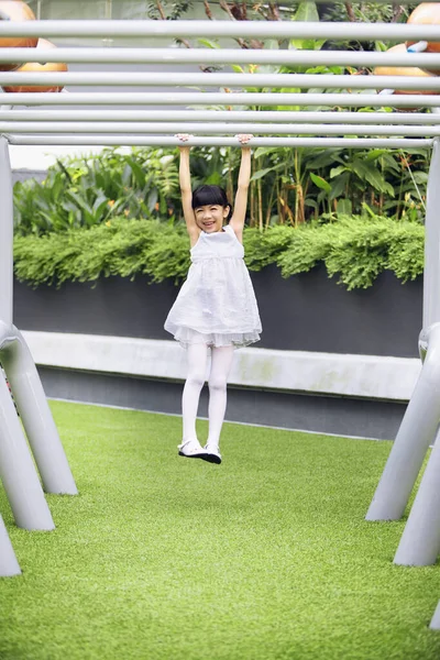 Maymun parmaklıklarında asılı kız