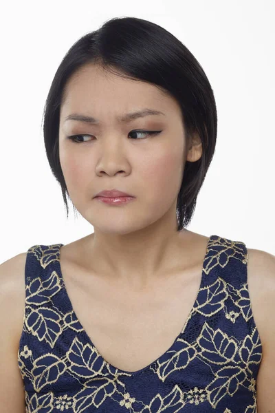 Expression Faciale Femme Isolée Sur Fond Blanc — Photo
