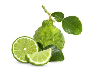 Beyaz arka planda yarı izole edilmiş Bergamot meyvesi. Kesme yolu.