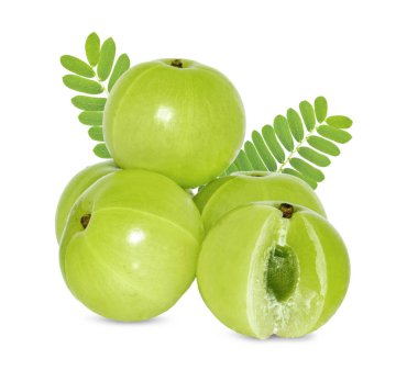 Amla yeşil meyveler, Phyllanthus emblica beyaz arka planda izole. Bunun kırpma yolu var.