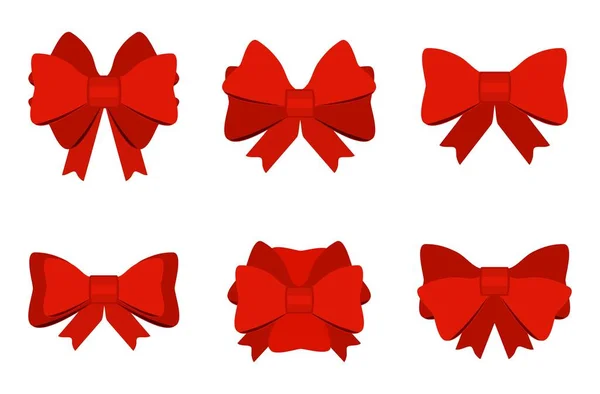 Set Red Gift Bows Ribbons Decorating Gifts Surprises Holidays Packing — Stock Vector