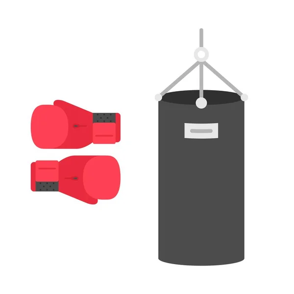 Boxhandschuhe und Boxsack isoliert auf weißem Hintergrund. — Stockvektor