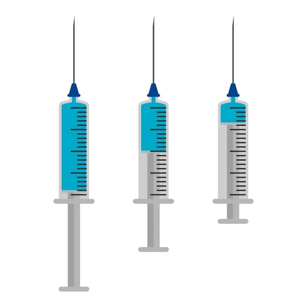 Ikone der medizinischen Spritze isoliert auf weißem Hintergrund. Spritzen werden mit einer Impfstofflösung gefüllt. Vektor — Stockvektor