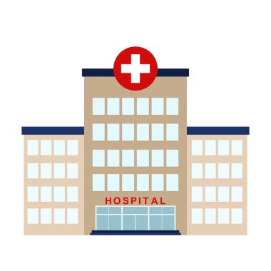 Beyaz arkaplanda hastane simgesi izole edildi, vektör illüstrasyonu.