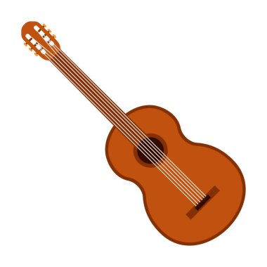 Gitar ikonu, beyaz arka planda izole edilmiş akustik müzik aleti işareti. Vektör