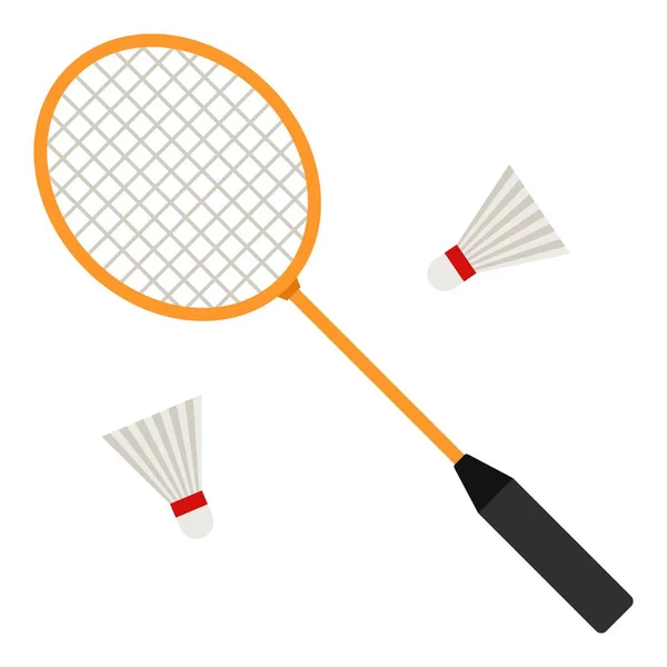 Badminton racket en witte shuttledoffers op witte achtergrond. Uitrusting voor badminton spel sport. Vector — Stockvector