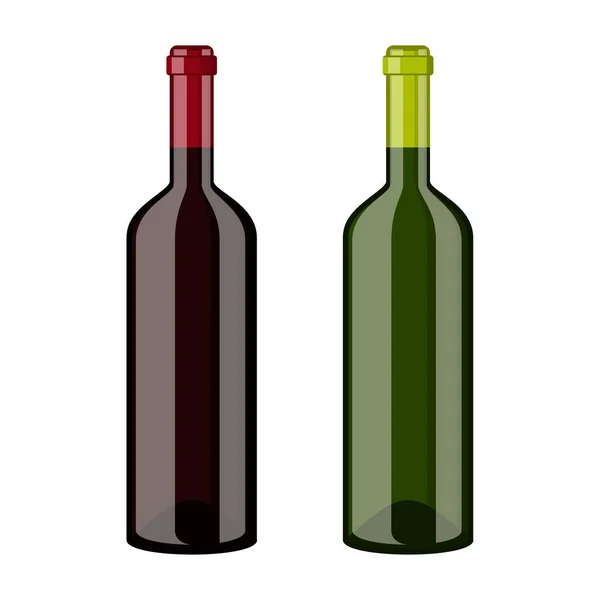Garrafas de vinho tinto e branco isoladas sobre fundo branco. Ilustração vetorial — Vetor de Stock