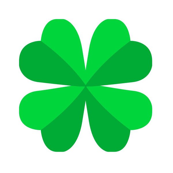 На белом фоне выделена иконка клевера из четырех листьев. Символ удачи и клевера судьбы с четырьмя лепестками. Вектор
