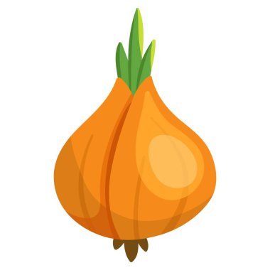 Beyaz arka planda izole edilmiş sebze soğan ikonu. Çiftlik pazarı için soğan, vejetaryen salata tarifi tasarımı. vektör