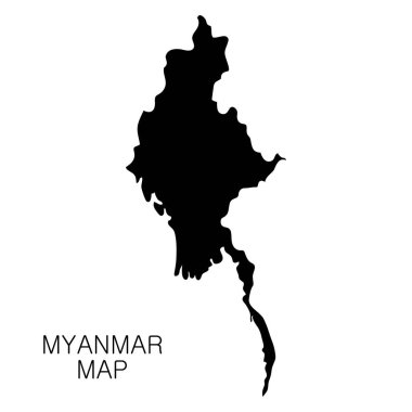 Myanmar haritası ve ülke adı beyaz arka planda izole edilmiş. Vektör illüstrasyonu