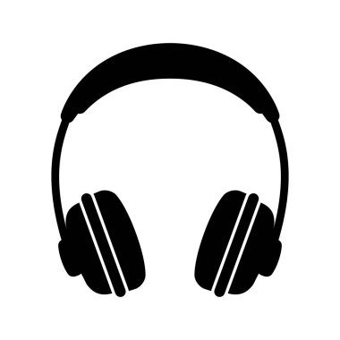 Beyaz arkaplanda siyah kulaklık simgesi izole edildi, Vektör illüstrasyonu