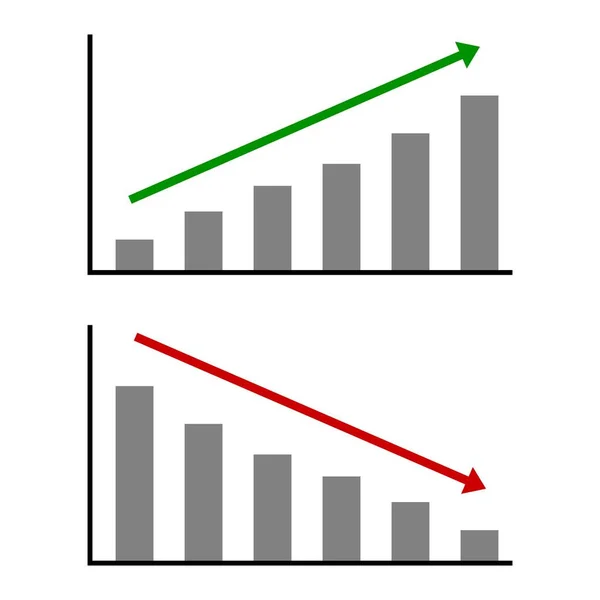 Rückgang und Wachstumsmarktdiagramm isoliert auf weißem Hintergrund, Vektorillustration — Stockvektor