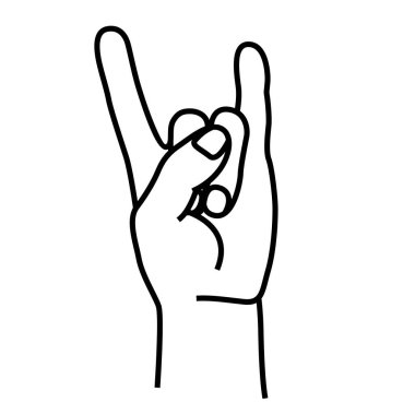 Beyaz arka planda izole edilmiş rock 'n roll el hareketi sembolü. Vektör illüstrasyonu