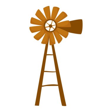 Windmill icon isolated on white background. Wooden rural windpump Vector illustration clipart