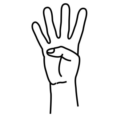 Beyaz arka planda izole edilmiş çizgi şeklinde dört parmak hareketi. Vektör çizimi