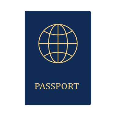 Biyometrik mavi pasaport ikonu. Seyahat ve göç için dijital kimliği olan kimlik belgesi. Vektör