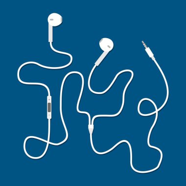 Bağlayıcı ve anahtar kontrollü kulaklıklar mavi arkaplanda izole edildi, Vektör illüstrasyonu