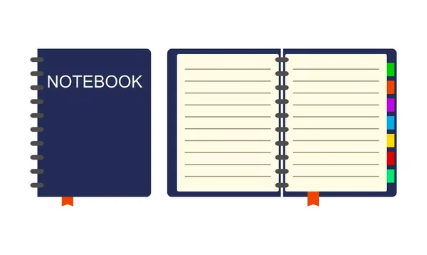 Κλειστό και ανοιχτό εικονίδιο Notebook απομονώνονται σε λευκό φόντο, διανυσματική απεικόνιση — Διανυσματικό Αρχείο