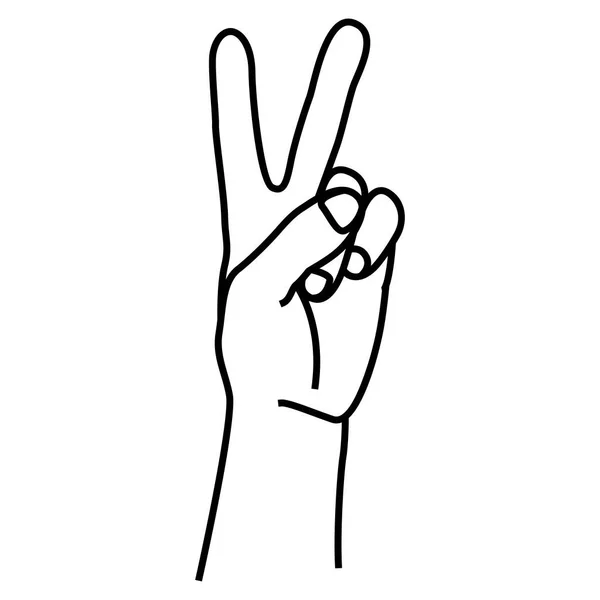 Dos dedos gesto de paz en estilo de línea aislado sobre fondo blanco. Ilustración vectorial — Archivo Imágenes Vectoriales
