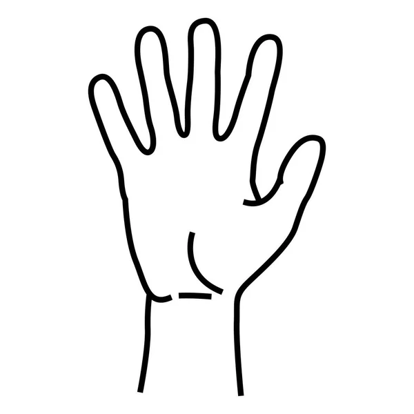 Dłoń pięć palców gest symbol w stylu linii izolowane na białym tle. Ilustracja wektora — Wektor stockowy
