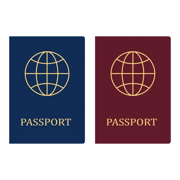 Icono biométrico de pasaporte azul y rojo. Documento de identidad con identificación digital para viajes e inmigración. Vector — Archivo Imágenes Vectoriales