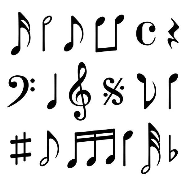 Müzik notaları simgeleri beyaz arkaplanda izole edildi. Vektör illüstrasyonu