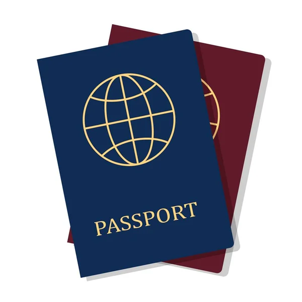 Icono biométrico de pasaporte azul y rojo. Documento de identidad con identificación digital para viajes e inmigración. Vector — Vector de stock