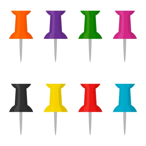 Bunte Push-Pins-Symbole auf weißem Hintergrund. Vektorillustration — Stockvektor