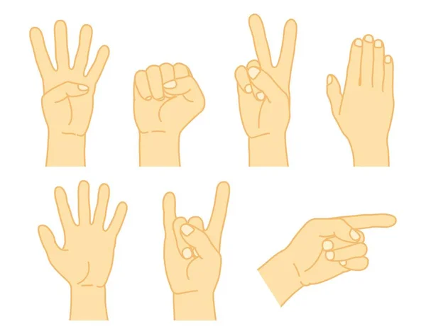 Vari gesti di mani umane poste isolate su uno sfondo bianco. Illustrazione vettoriale — Vettoriale Stock