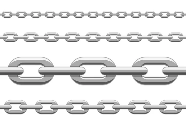 Metal gümüş zincir, beyaz arka planda izole edilmiş, pürüzsüz desen. Vektör illüstrasyonu