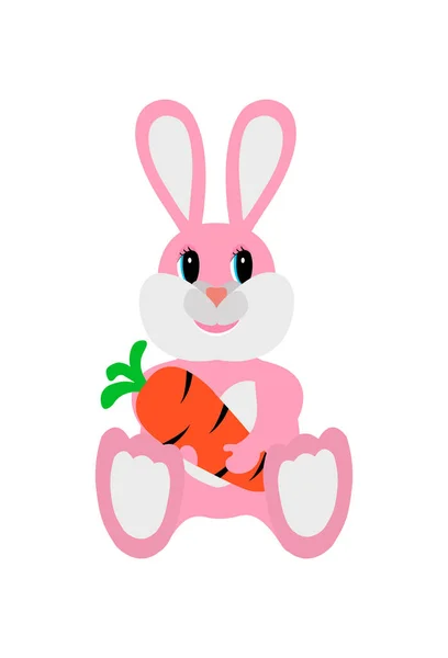 Pink Rabbit Holding Big Orange Carrot — Stock Vector