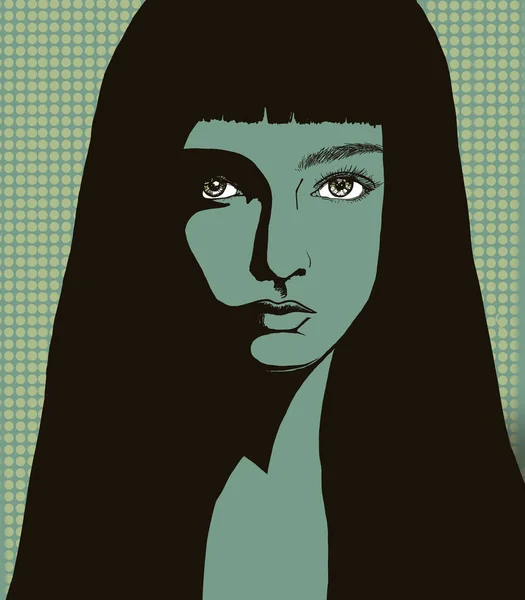 希斯特风格的女孩角色 背景上有长发 流行艺术是一个年轻美丽的女人的脸 Girl化身脸 数码绘画Kawaii卡通插图 — 图库照片