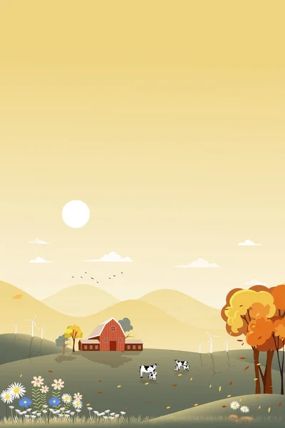 Pionowe Pejzaże Panoramy Fantasy Wsi Jesienią Panoramiczne Połowy Jesieni Domu — Zdjęcie stockowe
