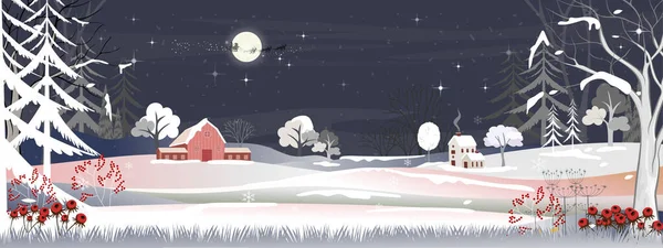 Панорамный Зимний Пейзаж Вектор Горизонтального Знамени Зимней Страны Чудес Сельской — стоковый вектор