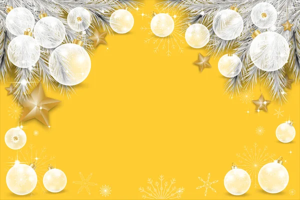 Vector Winter Achtergrond Met Mooie Diverse Witte Chritsmas Ballen Gouden — Stockvector