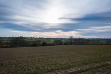 Gökyüzündeki güzel renkleri gösteren açık bir çiftçi tarlası