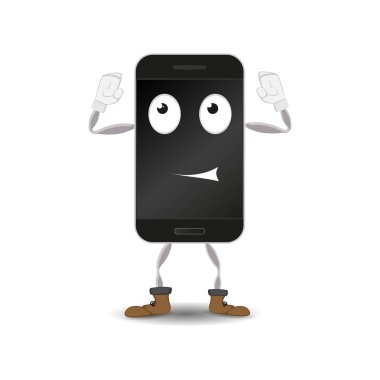 Karikatür. Neşeli smartphone. Vektör.