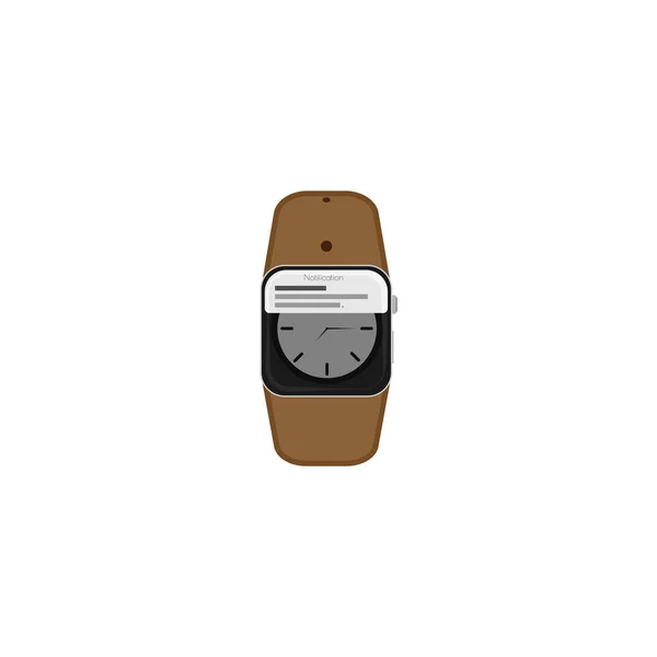 Reloj inteligente mostrando notificación. Cinturón marrón Vector . — Vector de stock
