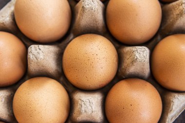 Bir sepette bir sürü taze yumurta.