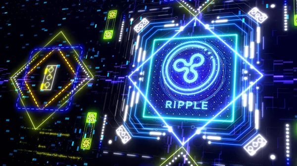 Dijital arkaplanda dalgalı para kripto para işareti var. Finansal tema
