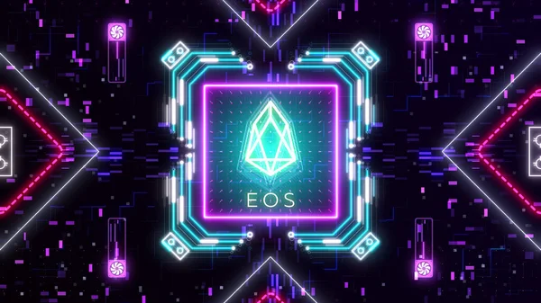 Криптовалюта EOS на цифровом фоне. Финансовая тема — стоковое фото