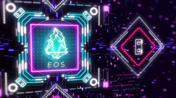 Symbol kryptowaluty EOS na cyfrowym tle. Temat finansowy — Zdjęcie stockowe