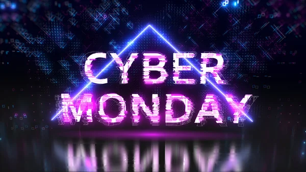 Cyber hétfő eladás hiba neon szimbólum elvont futurisztikus háttér — Stock Fotó