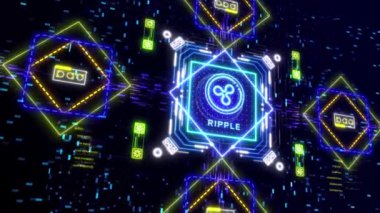 Dijital arkaplanda dalgalı para kripto para işareti var. Finansal tema