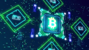 Bitcoin madenciliği şifreli para birimi. Finans ve iş teması videosu.