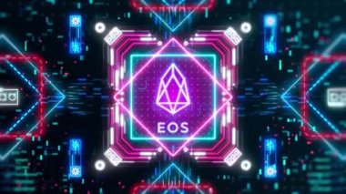 Dijital arkaplanda EOS para işareti var. Finans ve kripto para birimi videosu.